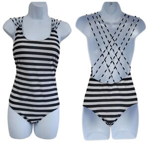 STRIPPED criss cross back one piece swim